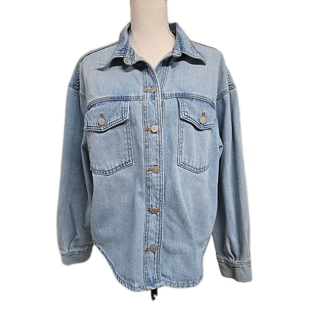 Just USA Denim Jean Jacket Button Up Pockets‎ Light Blue Women’s Size M